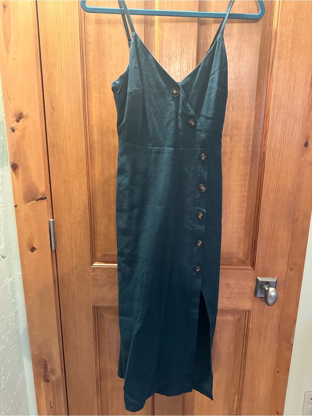 Lush Teal Green Button-Front Midi Slip Dress